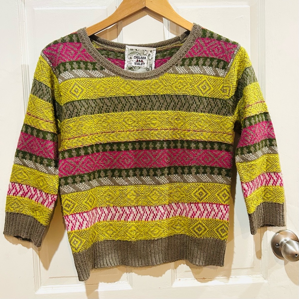 Chelsea & Violet Colorful Striped Knit Sweater Geometric Boho Academia Size S